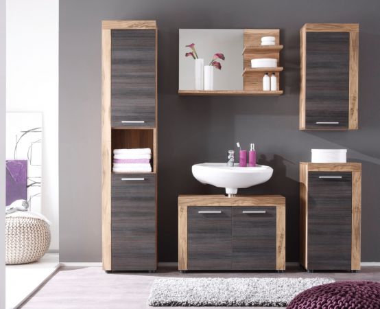 Badezimmer Hngeschrank Cancun in Nussbaum Satin und Touchwood dunkelbraun Badschrank 36 x 79 cm