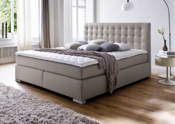 Boxspringbett Isabelle 200 x 200 cm Leder Optik muddy 7 Zonen Tonnentaschenfederkern Matratze