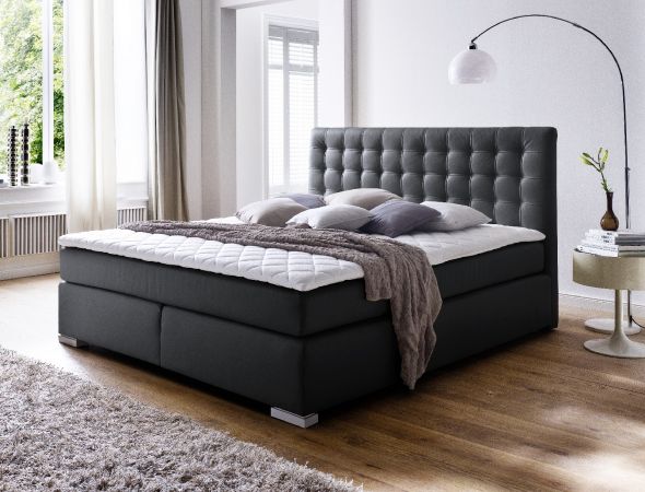 Boxspringbett Isabelle 160 x 200 cm Leder Optik schwarz 7 Zonen Multi Tonnentaschenfederkern Matratze