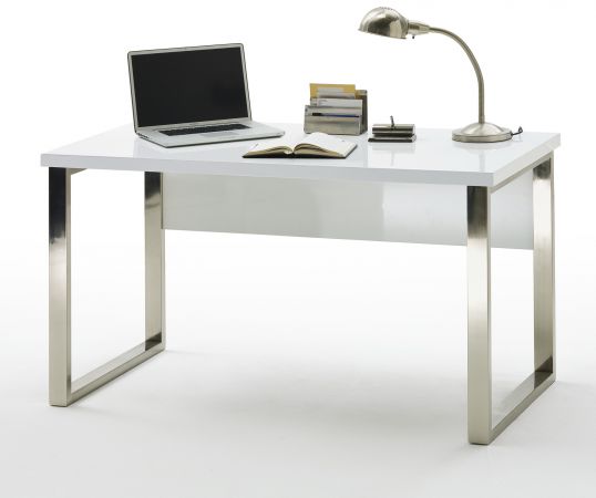 Schreibtisch Sydney in wei Hochglanz lackiert Laptoptisch fr Homeoffice und Bro 140 x 70 cm