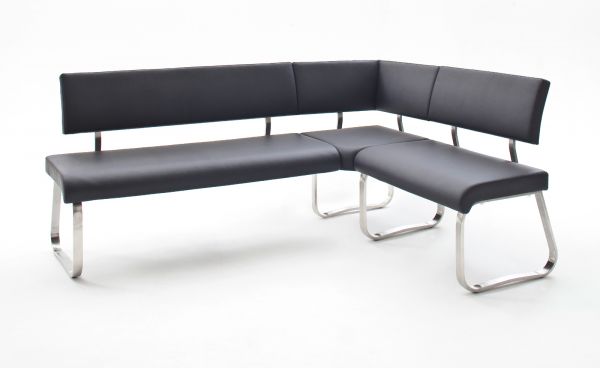 Eckbank Arco in Schwarz Kunstleder und Edelstahl Flachrohr Kchenbank mit Kufengestell Sitzbank 200 x 150 cm