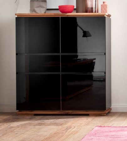 Highboard Chiaro schwarz Hochglanz Lack und Eiche / Asteiche massiv gelt Sideboard 102 x 115 cm