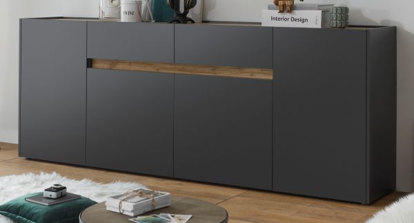 Sideboard Center in grau matt und Wotan Eiche Kommode 220 x 87 cm