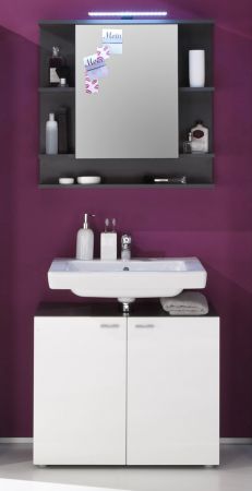 Badezimmer Badmbel Set Tetis in wei Hochglanz und Graphit grau Badkombination 2-teilig 72 x 180 cm