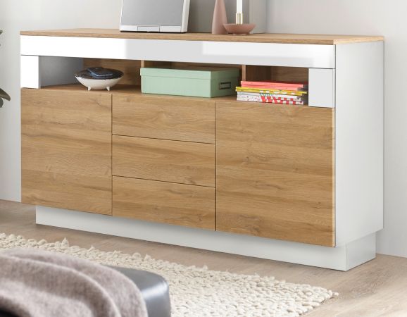 Sideboard Savanna in Grandson Eiche und wei Hochglanz Kommode 149 x 85 cm