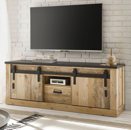 TV-Lowboard Stove in Old Style hell und anthrazit TV Unterteil in Komforthhe 162 x 61 cm