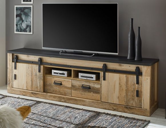 TV-Lowboard Stove in Old Style hell und anthrazit TV Unterteil in Komforthhe 201 x 61 cm