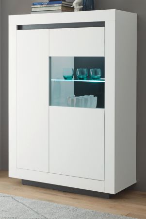 Vitrine Rooky in wei und anthrazit Wohnzimmer Esszimmer Highboard 96 x 136 cm