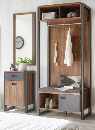 Garderobe Set 3-teilig Auburn in Eiche Stirling und grau Garderobenkombination 155 x 202 cm