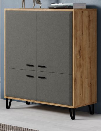 Highboard Blanshe in Filz Nachbildung grau und Eiche Navarra Kommode 98 x 112 cm