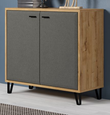 Kommode Blanshe in Eiche Navarra mit Filz Nachbildung grau Sideboard 98 x 90 cm