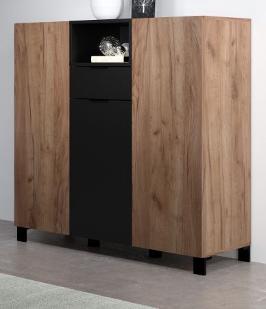 Highboard Kendo in Eiche Tabak und schwarz matt Wohn- und Esszimmer Anrichte 125 x 117 cm