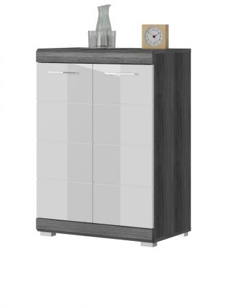 Kommode Scout in wei Hochglanz und Rauchsilber grau Sideboard 60 x 85 cm