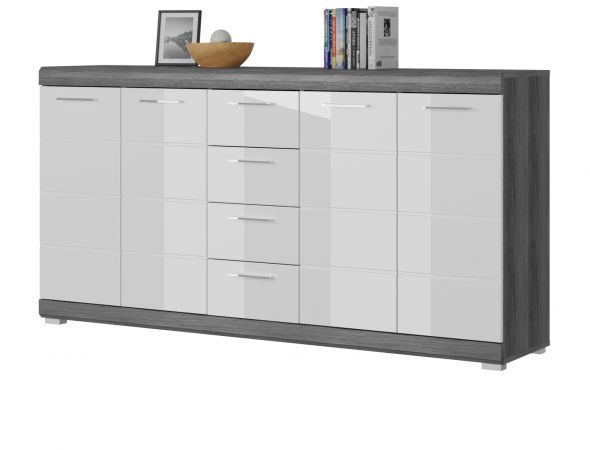 Sideboard Scout in wei Hochglanz und Rauchsilber grau Kommode 165 x 85 cm