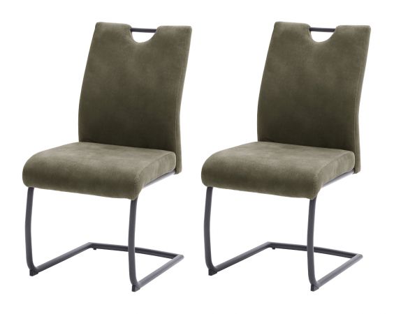 2 x Stuhl Acroma in olive Antik-Look Freischwinger Esszimmerstuhl 2er Set mit Komfortsitzhhe bis 150 kg