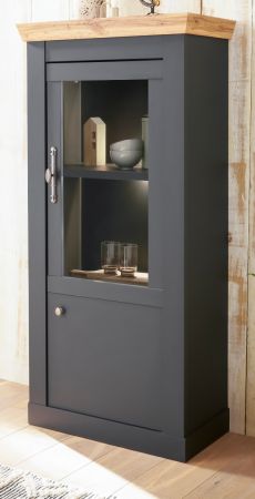 Vitrinenschrank Ribera in grau und Wotan Eiche Landhaus Wohn- und Esszimmer Vitrine 72 x 146 cm