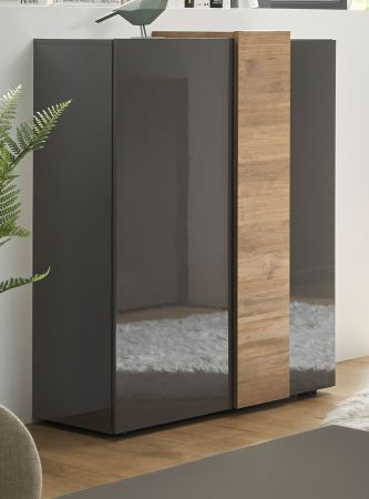 Highboard Positano in grau Hochglanz und Eiche Mercure Kommode 78 x 116 cm