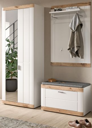 Garderobe Set 3-teilig Laredo in wei matt und Nox Eiche Landhaus Garderobenkombination 172 x 193 cm