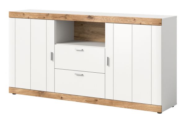 Sideboard Laredo in wei matt und Nox Eiche Landhaus Wohn- und Esszimmer Kommode 180 cm