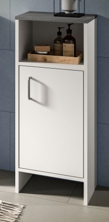 Badezimmer Kommode LosAngeles in wei und Rauchsilber grau Badschrank 32 x 82 cm