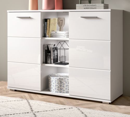 Kommode Prego in wei Hochglanz Wohn- und Esszimmer Sideboard 110 x 83 cm