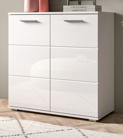 Kommode Prego in wei Hochglanz Wohn- und Esszimmer Sideboard 80 x 83 cm