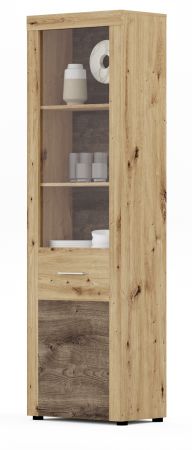 Vitrine Fly in Artisan Eiche und Ribbeck Eiche Wohn- und Esszimmer Vitrinenschrank 57 x 190 cm