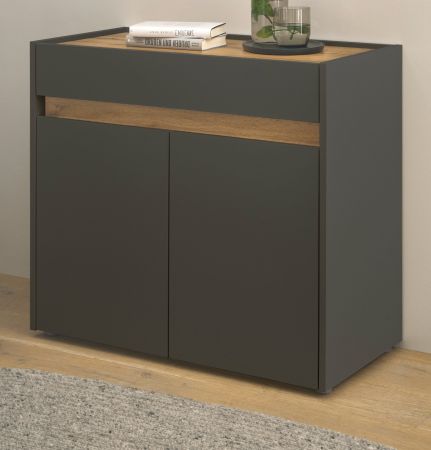 Bro Kommode Center in grau matt und Wotan Eiche Broschrank fr Homeoffice und Bro 80 x 70 cm