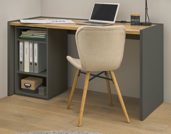 Brombel Set Center in grau matt und Wotan Eiche mit Schreibtisch und Aktenregal fr Homeoffice