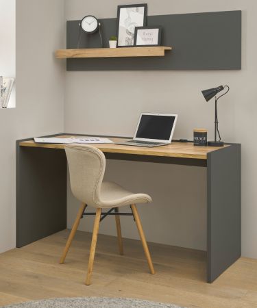 Brombel Set Center in grau matt und Wotan Eiche mit Schreibtisch und Regal fr Homeoffice