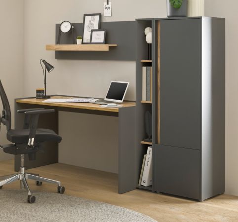 Brombel Set Center in grau matt und Wotan Eiche mit Schreibtisch, Aktenschrank und 2 x Regal fr Homeoffice