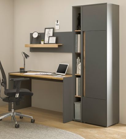 Brombel Set Center in grau matt und Wotan Eiche mit Schreibtisch, Aktenschrank und 2 x Regal fr Homeoffice