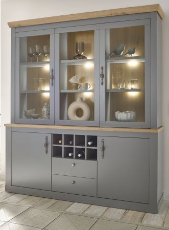 Buffet Rideau in grau und Artisan Eiche Landhaus groer Buffetschrank mit Flaschenregal 183 x 206 cm