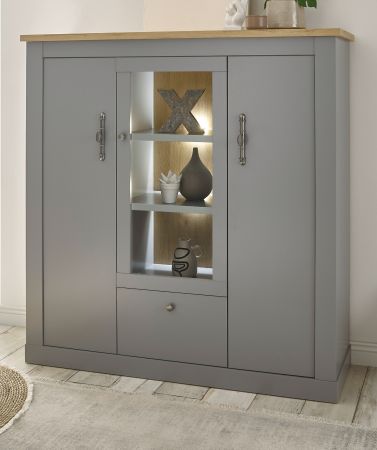 Highboard Rideau in grau und Artisan Eiche Landhaus Vitrine 138 x 142 cm