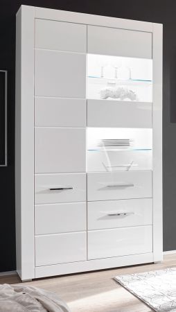 Vitrine Carrara in wei Hochglanz Wohn- und Esszimmer Vitrinenschrank 100 x 198 cm