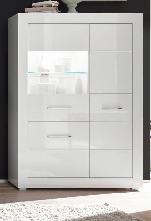 Vitrine Carrara in wei Hochglanz Wohn- und Esszimmer Vitrinenschrank halbhoch 100 x 142 cm