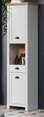 Badezimmer Hochschrank Landside in grau und Eiche Artisan Landhaus Badschrank 46 x 191 cm