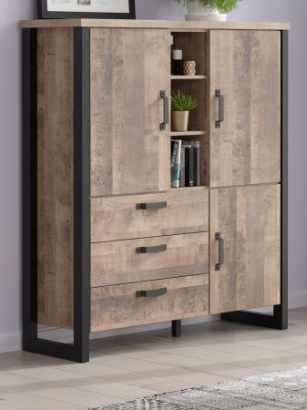 Highboard Emile in Eiche Tabak und schwarz Wohn- und Esszimmer Anrichte 138 x 155 cm