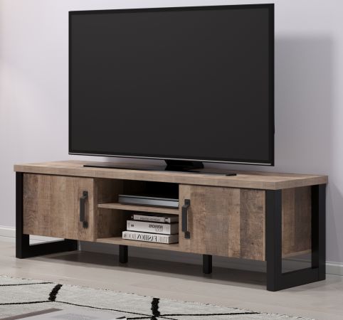 TV-Lowboard Emile in Eiche Tabak und schwarz TV Unterteil 166 x 50 cm