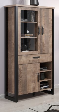 Vitrine Emile in Eiche Tabak und schwarz Wohn- und Esszimmer Vitrinenschrank 106 x 195 cm