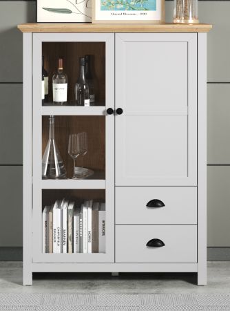 Highboard Landside in grau und Eiche Artisan Landhaus Wohn- und Esszimmer Vitrine 97 x 130 cm