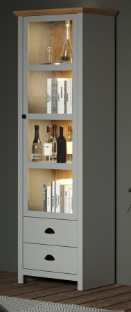 Vitrine Landside in grau und Eiche Artisan Landhaus Wohn- und Esszimmer Vitrinenschrank 65 x 201 cm