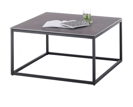 Couchtisch Varna in Keramik grau und schwarz Beistelltisch quadratisch 75 x 75 cm