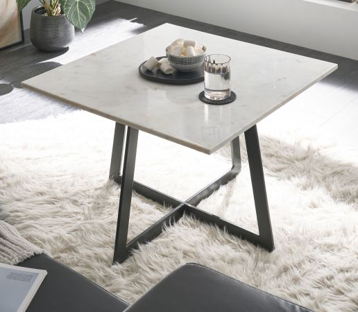 Couchtisch Miramar in wei Marmor und Metallgestell schwarz Beistelltisch quadratisch 65 x 65 cm