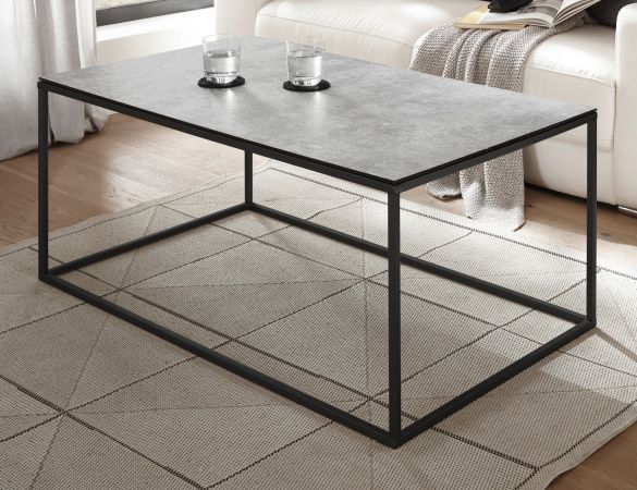 Couchtisch Fargo in Glas mit Keramik-Optik grau Beistelltisch 110 x 60 cm