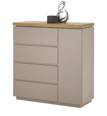 Kommode Palamos in warmgrau matt lackiert und Akazie massiv Wohn- und Esszimmer Sideboard 100 cm