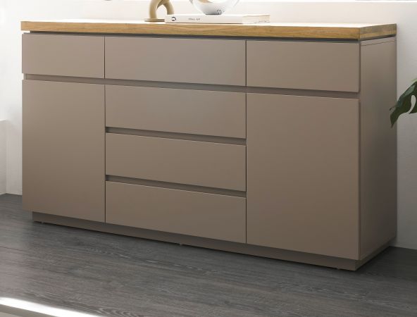 Sideboard Palamos in warmgrau matt lackiert und Akazie massiv Wohn- und Esszimmer Kommode 150 cm