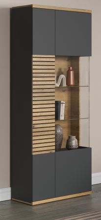 Vitrine Norris in grau und Evoke Eiche Wohn- und Esszimmer Vitrinenschrank mit Soft-Close 80 x 205 cm