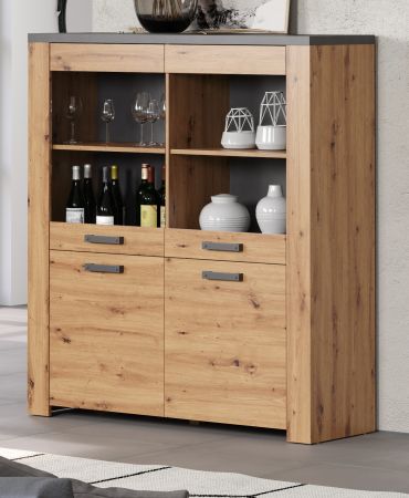 Highboard Follow in Artisan Eiche und Matera grau Wohn- und Esszimmer Schrank 127 x 139 cm