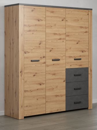 Kleiderschrank Follow in Artisan Eiche und grau Drehtrenschrank 3-trig 171 x 212 cm